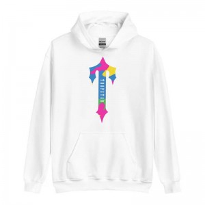 Trapstar Colorful Logo Rainbow Φουτερ με Κουκουλα ανδρικα ασπρα Greece | PP68-547