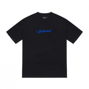 Trapstar Hyperdrive Embroidered Tee μπλουζακια ανδρικα μαυρα μπλε Greece | IJ06-169