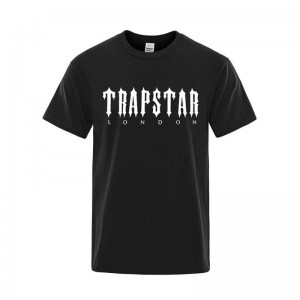 Trapstar London Letter Printed μπλουζακια ανδρικα μαυρα Greece | DU52-350