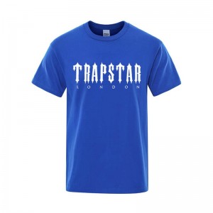 Trapstar London Letter Printed μπλουζακια ανδρικα μπλε Greece | PT71-848