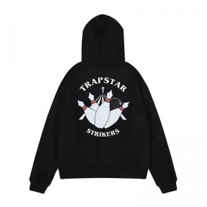 Trapstar Streetwear Strikers Φουτερ με Κουκουλα ανδρικα μαυρα Greece | JI51-201