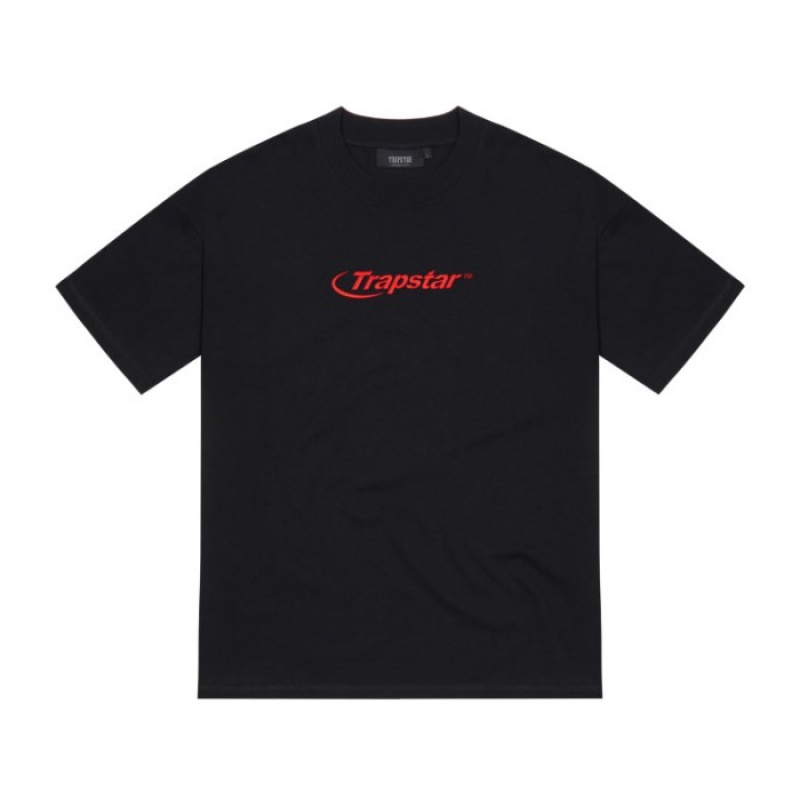 Trapstar Hyperdrive Embroidered Tee μπλουζακια ανδρικα μαυρα κοκκινα Greece | BA55-005