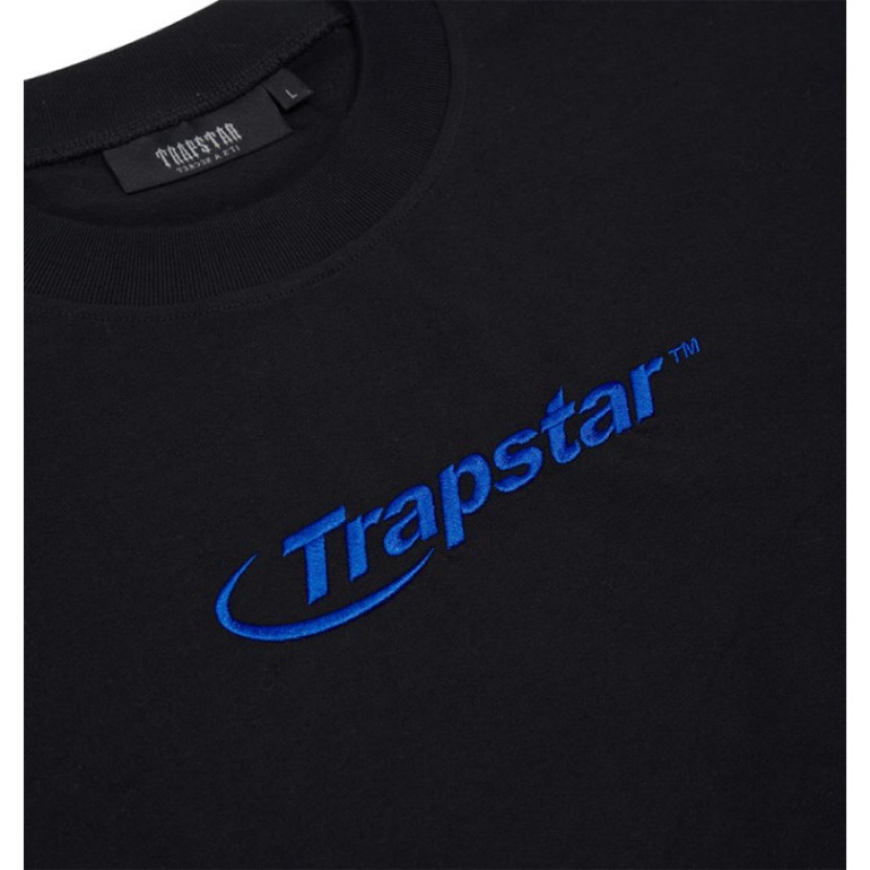 Trapstar Hyperdrive Embroidered Tee μπλουζακια ανδρικα μαυρα μπλε Greece | IJ06-169