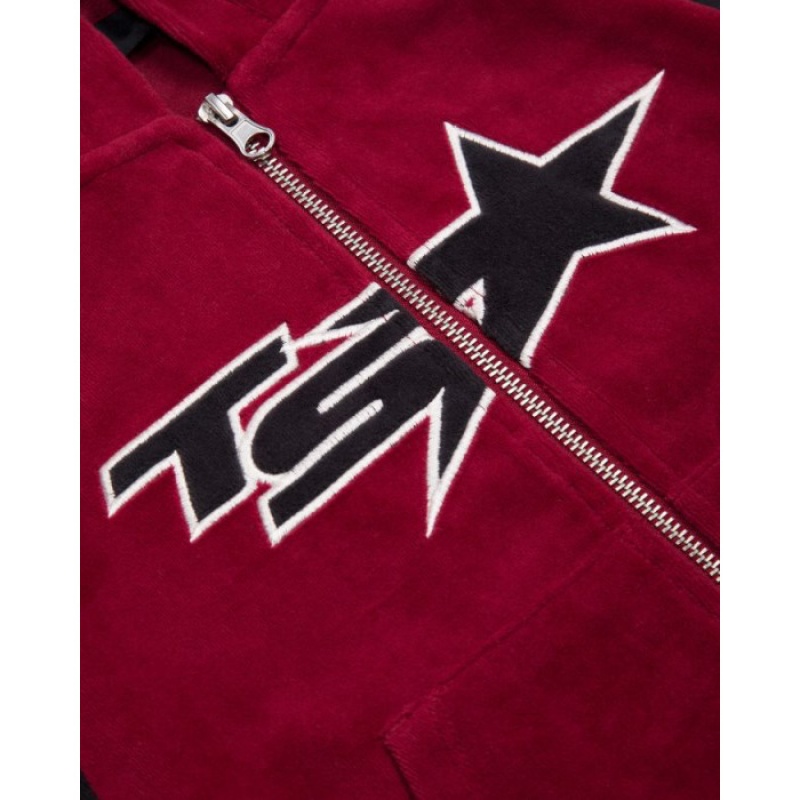 Trapstar TS-Star Contrast Panel Velour Hoodie Φουτερ με Κουκουλα γυναικεια μπορντο Greece | EZ78-691