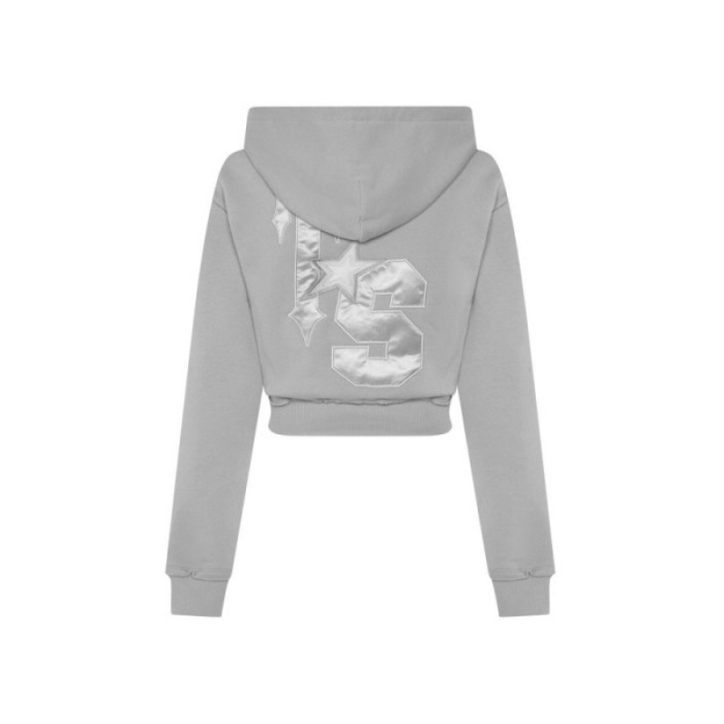 Trapstar TS-Star Silver Satin Applique Hoodie Φουτερ με Κουκουλα γυναικεια γκρι Greece | PC48-654