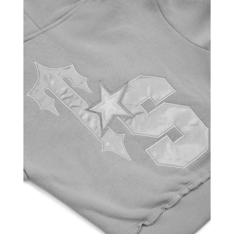 Trapstar TS-Star Silver Satin Applique Hoodie Φουτερ με Κουκουλα γυναικεια γκρι Greece | PC48-654