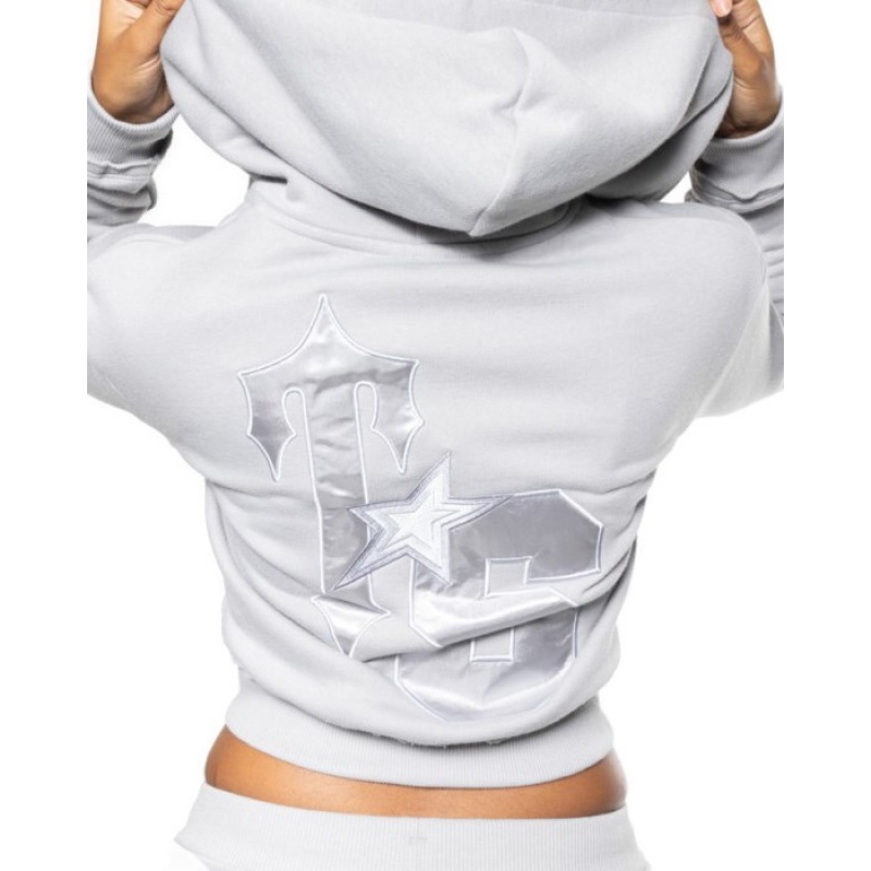 Trapstar TS-Star Silver Satin Applique Hoodie Φουτερ με Κουκουλα γυναικεια γκρι Greece | PC48-654