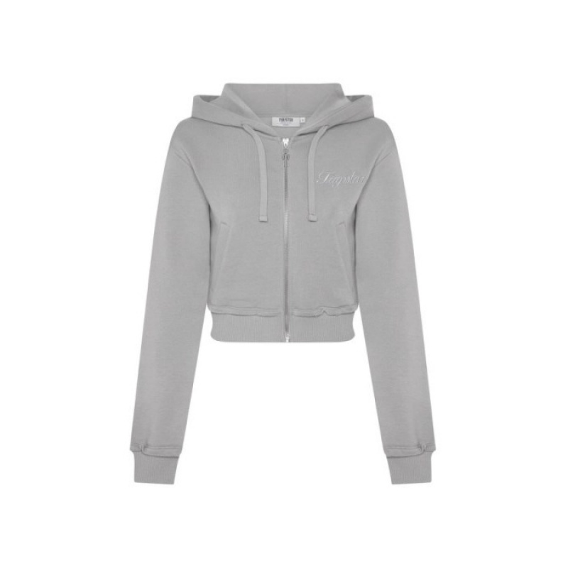 Trapstar TS-Star Silver Satin Applique Hoodie Φουτερ με Κουκουλα γυναικεια γκρι Greece | PC48-654